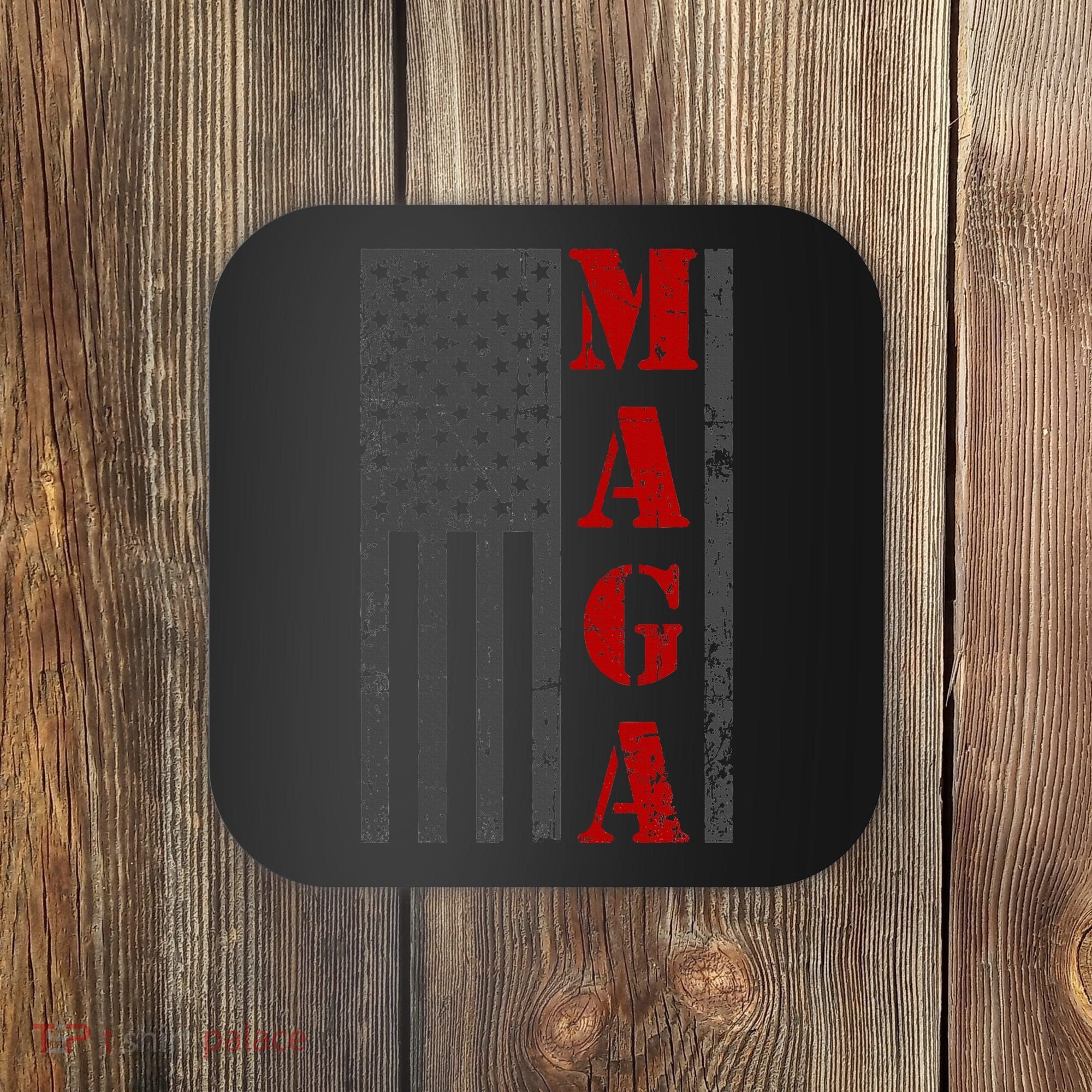 Maga Flag Gray And Red Distressed American Flag Coaster