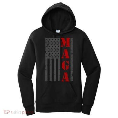 Maga Flag Gray And Red Distressed American Flag Women's Hoodie
