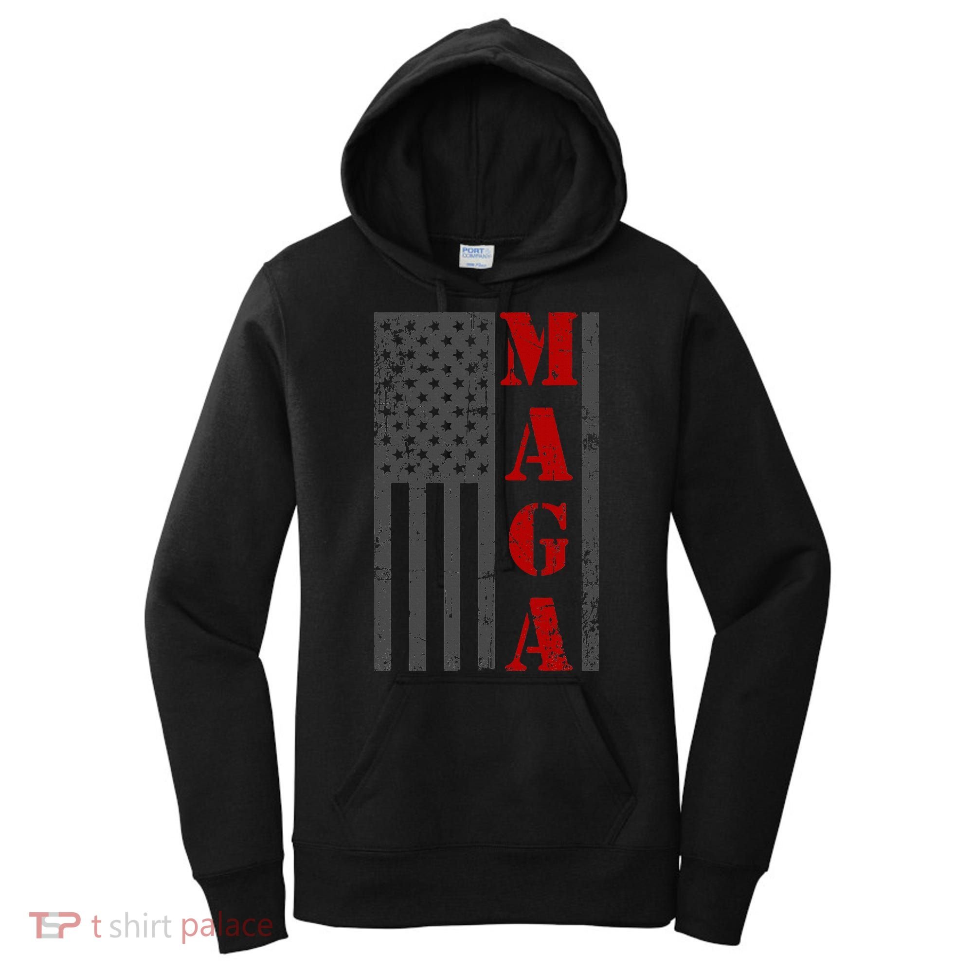 Maga Flag Gray And Red Distressed American Flag Women's Hoodie