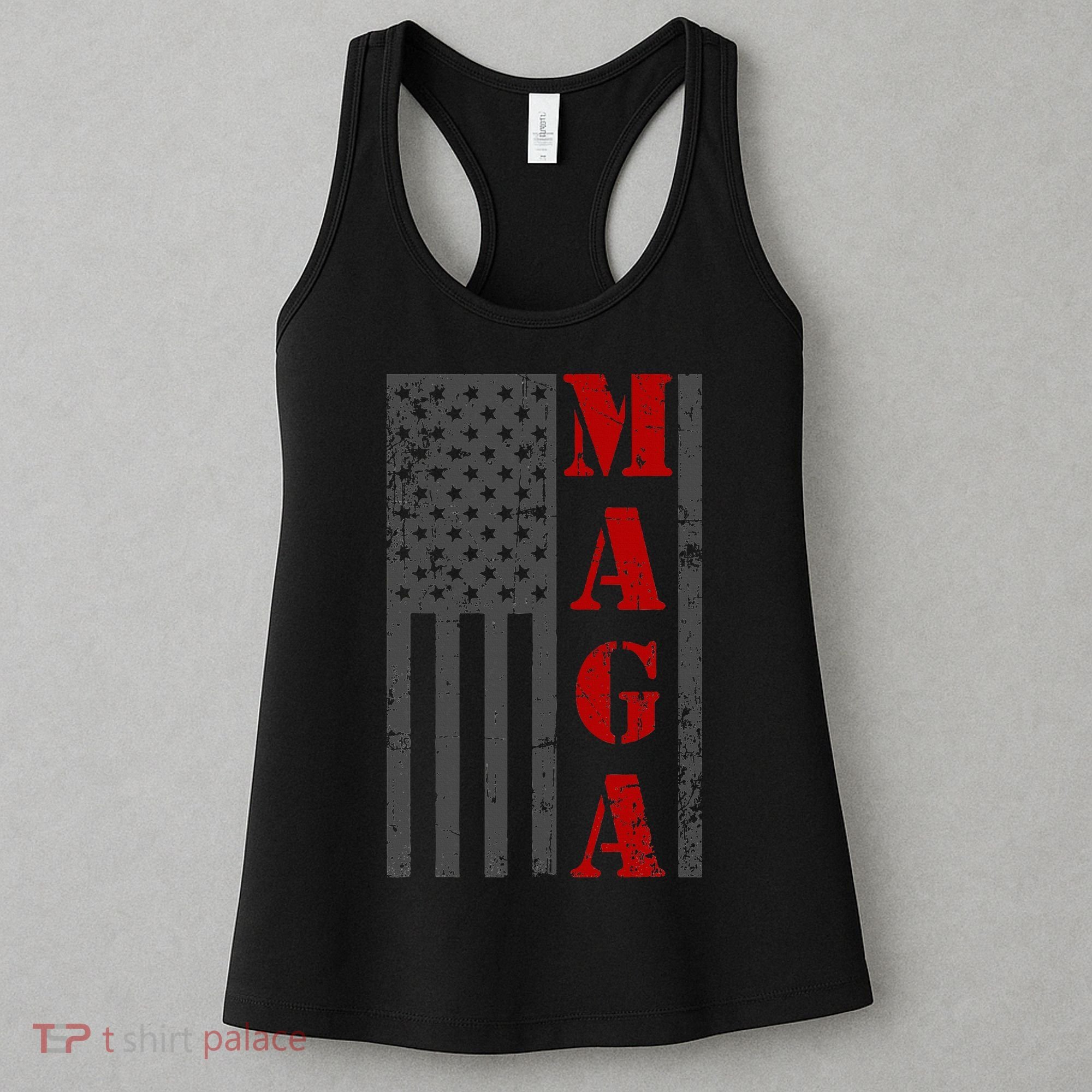 Maga Flag Gray And Red Distressed American Flag Women's Tank Top