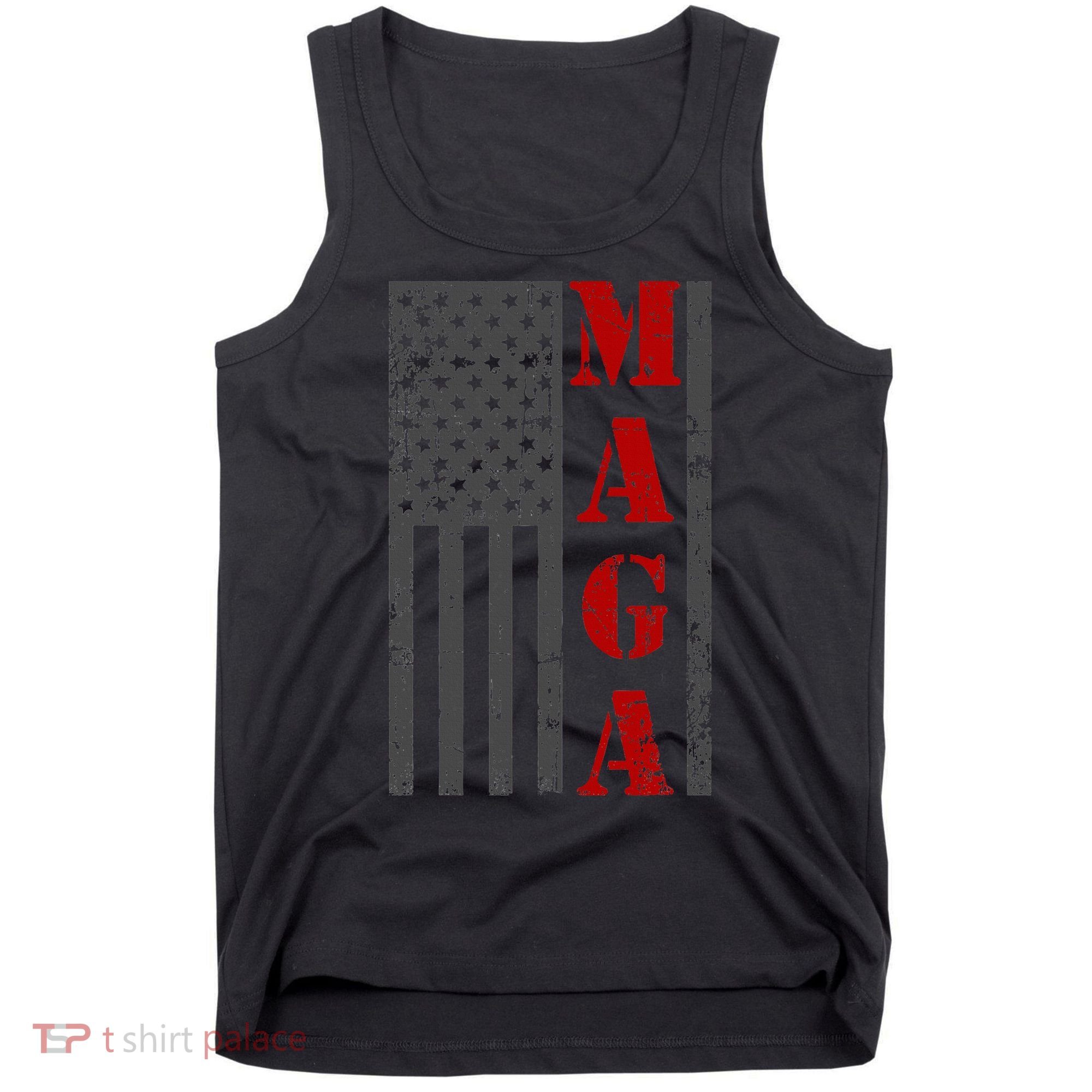 Maga Flag Gray And Red Distressed American Flag Tank Top