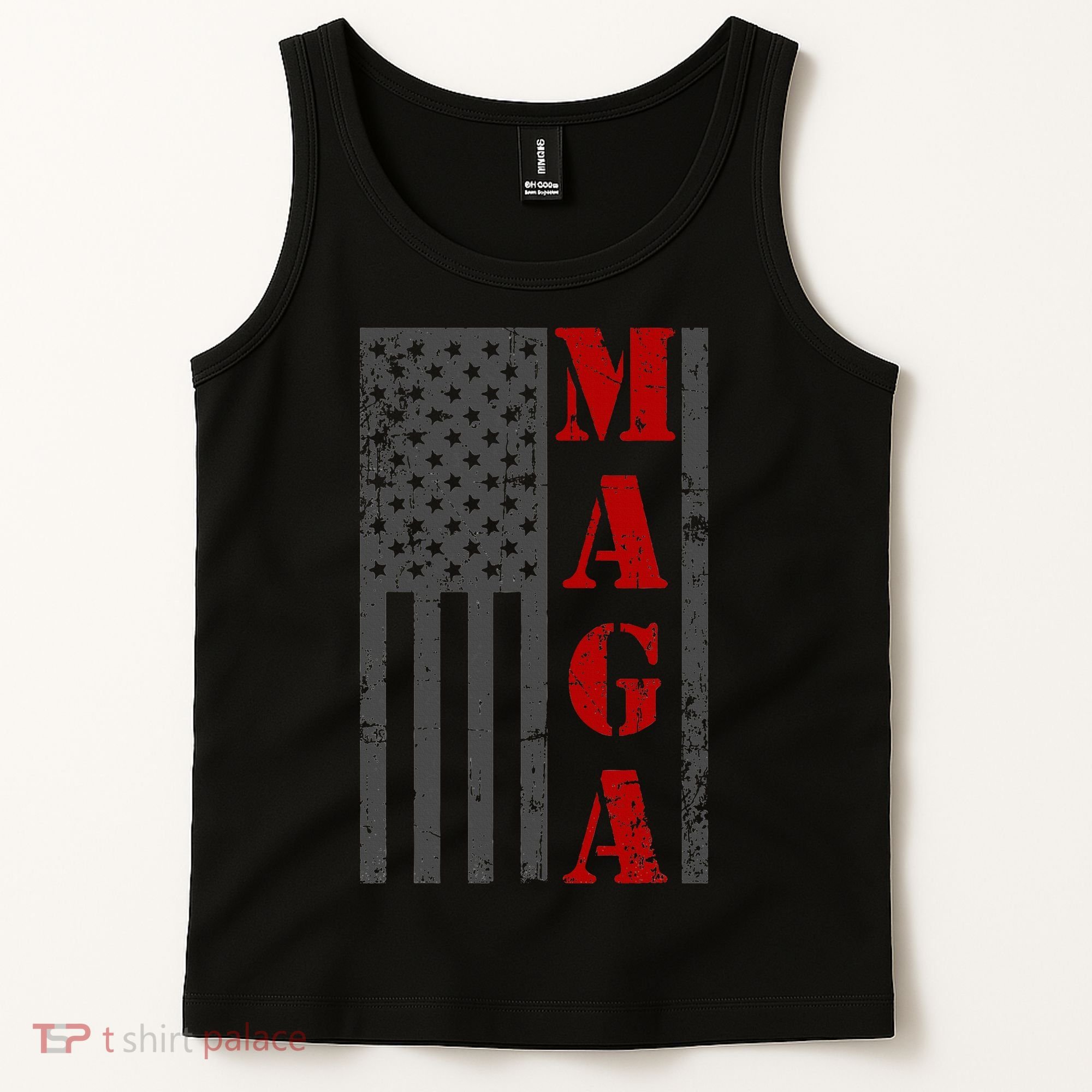 Maga Flag Gray And Red Distressed American Flag Tank Top