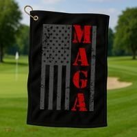 Maga Flag Gray And Red Distressed American Flag Golf Towel thumb 1