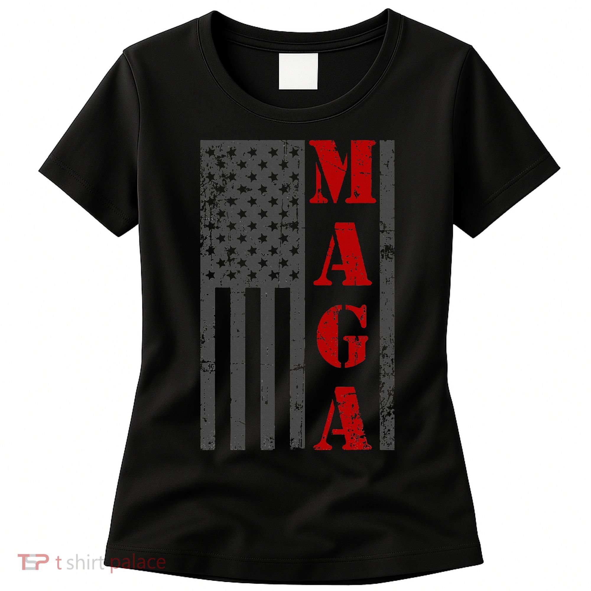 Maga Flag Gray And Red Distressed American Flag Women's T-Shirt