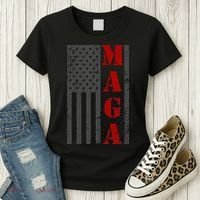 Maga Flag Gray And Red Distressed American Flag Women's T-Shirt thumb 3