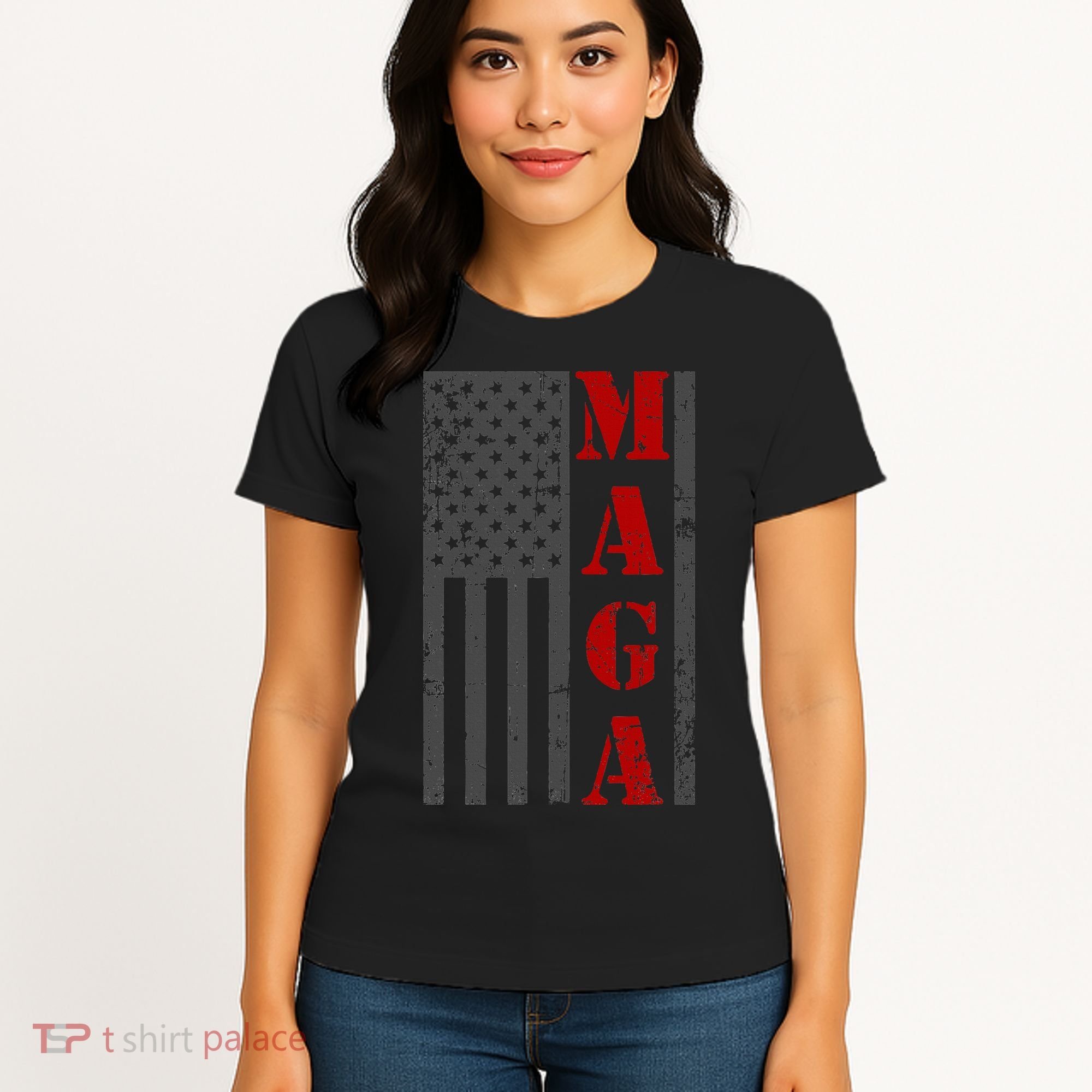 Maga Flag Gray And Red Distressed American Flag Women's T-Shirt