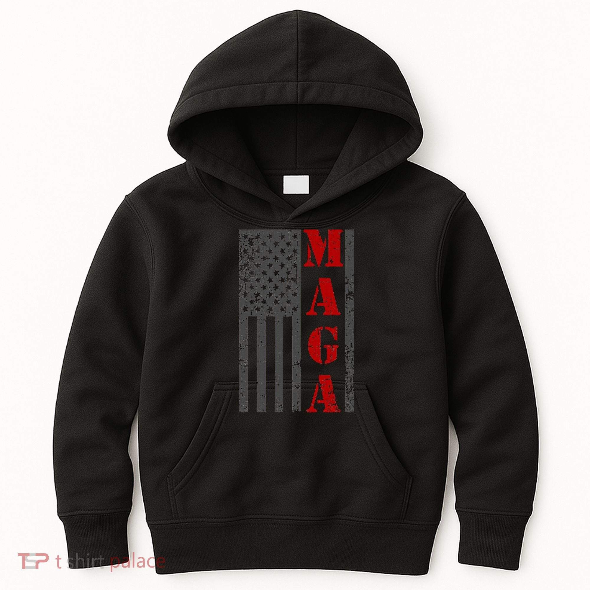 Maga Flag Gray And Red Distressed American Flag Kids Hoodie