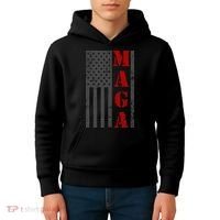Maga Flag Gray And Red Distressed American Flag Kids Hoodie thumb 4