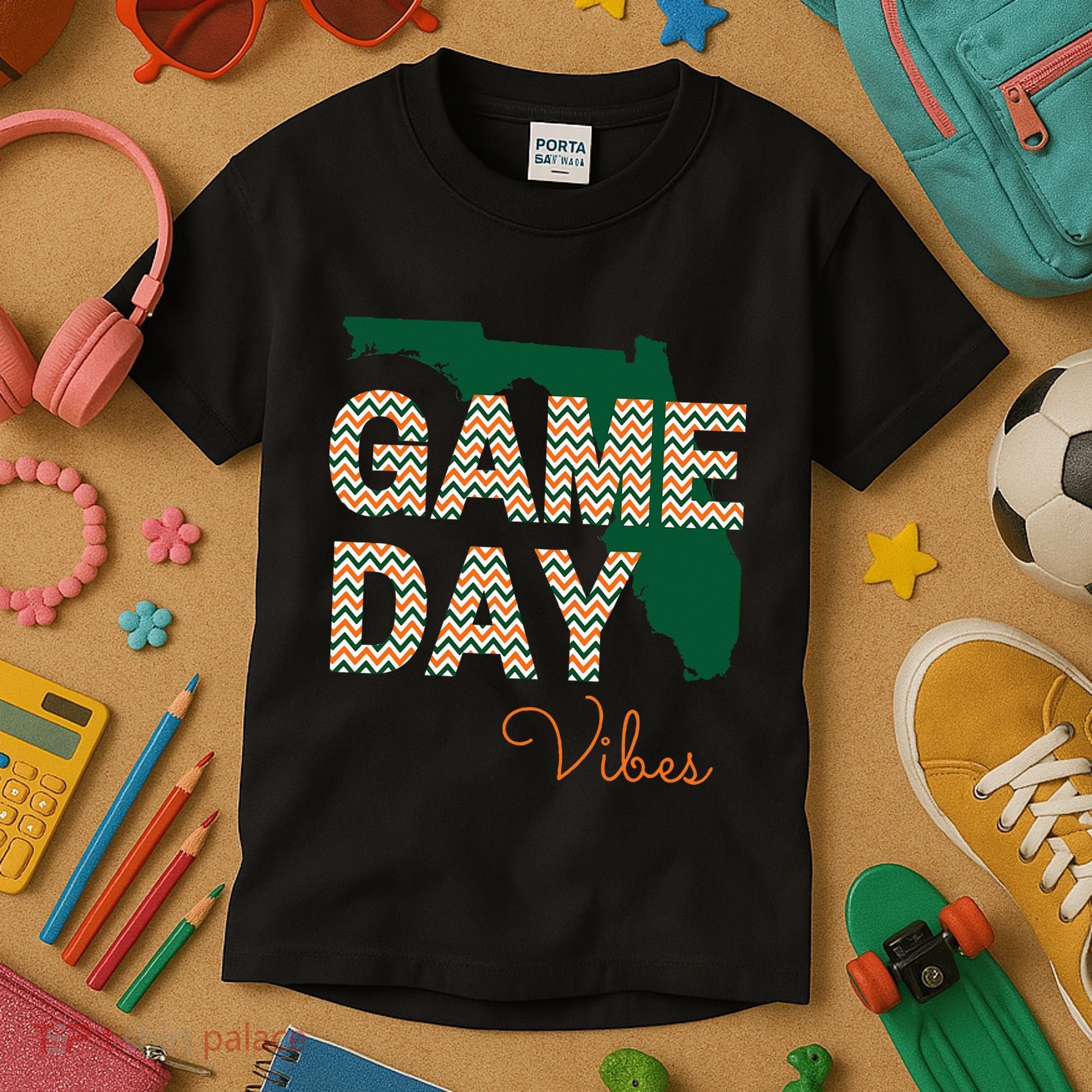 Miami Football Game Day Vibes Fall Tailgate Kids T-Shirt