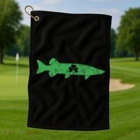 Musky Fishing Gift St Patrick's Day Irish Fisher Great Gift Golf Towel thumb 1