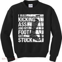 My Foot Got Stuck Broken Leg Cast Bone Injury Recovery Kids Sweatshirt thumb 0