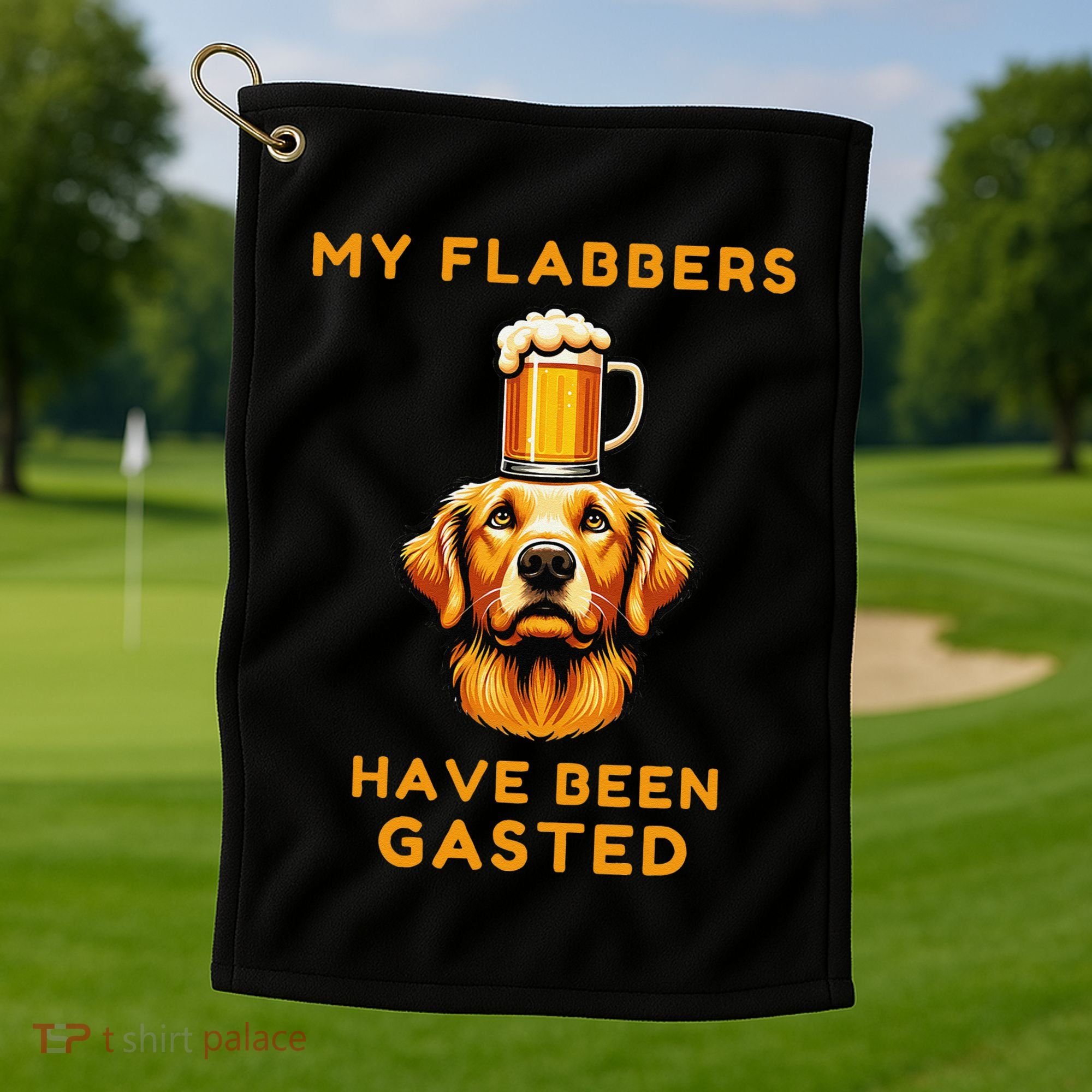 My Flabbers Have Been Gasted Distressed Retro Funny Dog Golf Towel