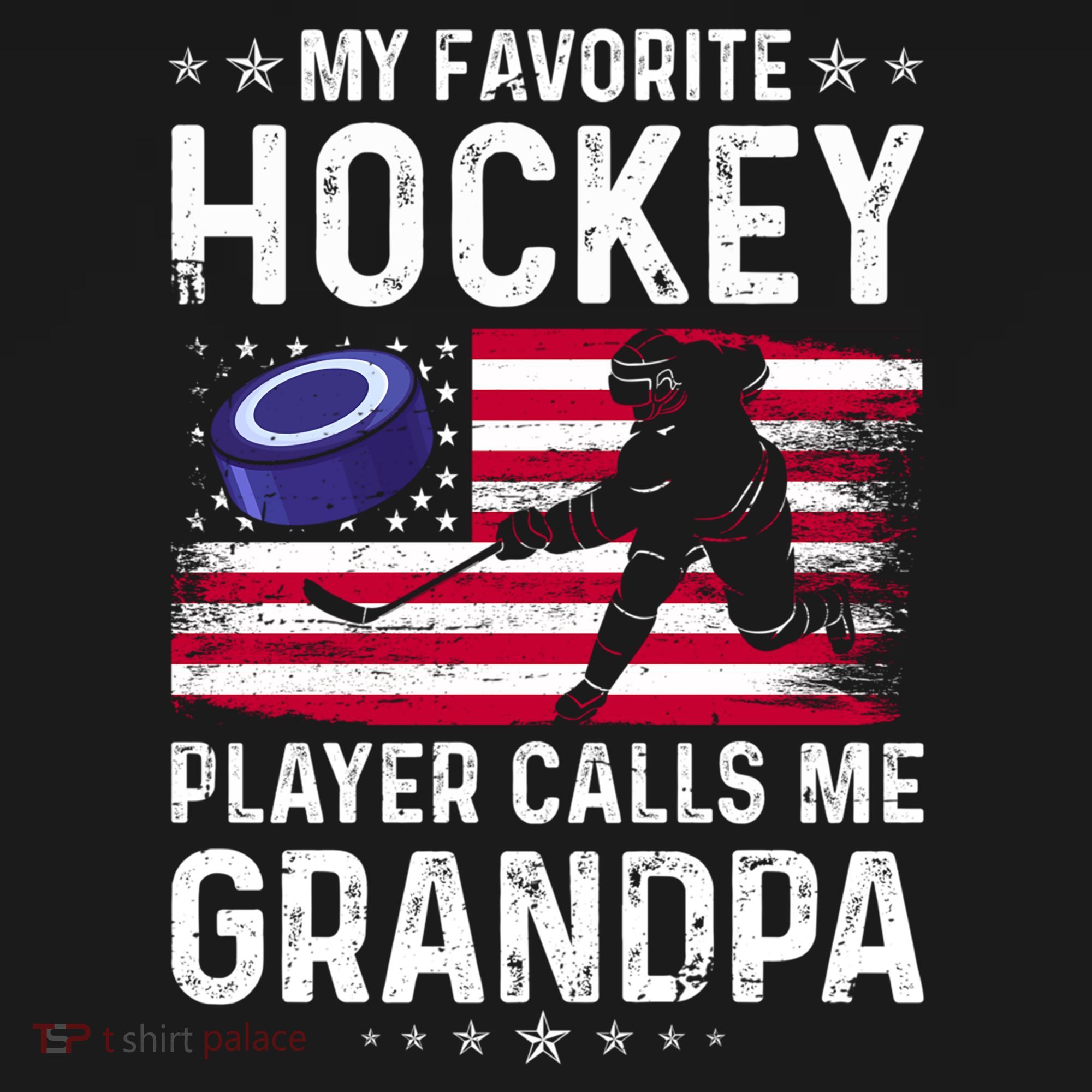 My Favorite Hockey Player Calls Me Grandpa American Flag Gift Ornament