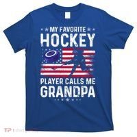 My Favorite Hockey Player Calls Me Grandpa American Flag Gift T-Shirt thumb 0