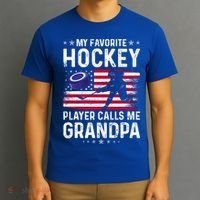 My Favorite Hockey Player Calls Me Grandpa American Flag Gift T-Shirt thumb 3