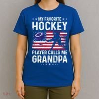 My Favorite Hockey Player Calls Me Grandpa American Flag Gift T-Shirt thumb 4