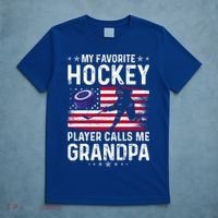 My Favorite Hockey Player Calls Me Grandpa American Flag Gift T-Shirt thumb 5