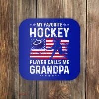 My Favorite Hockey Player Calls Me Grandpa American Flag Gift Coaster thumb 0