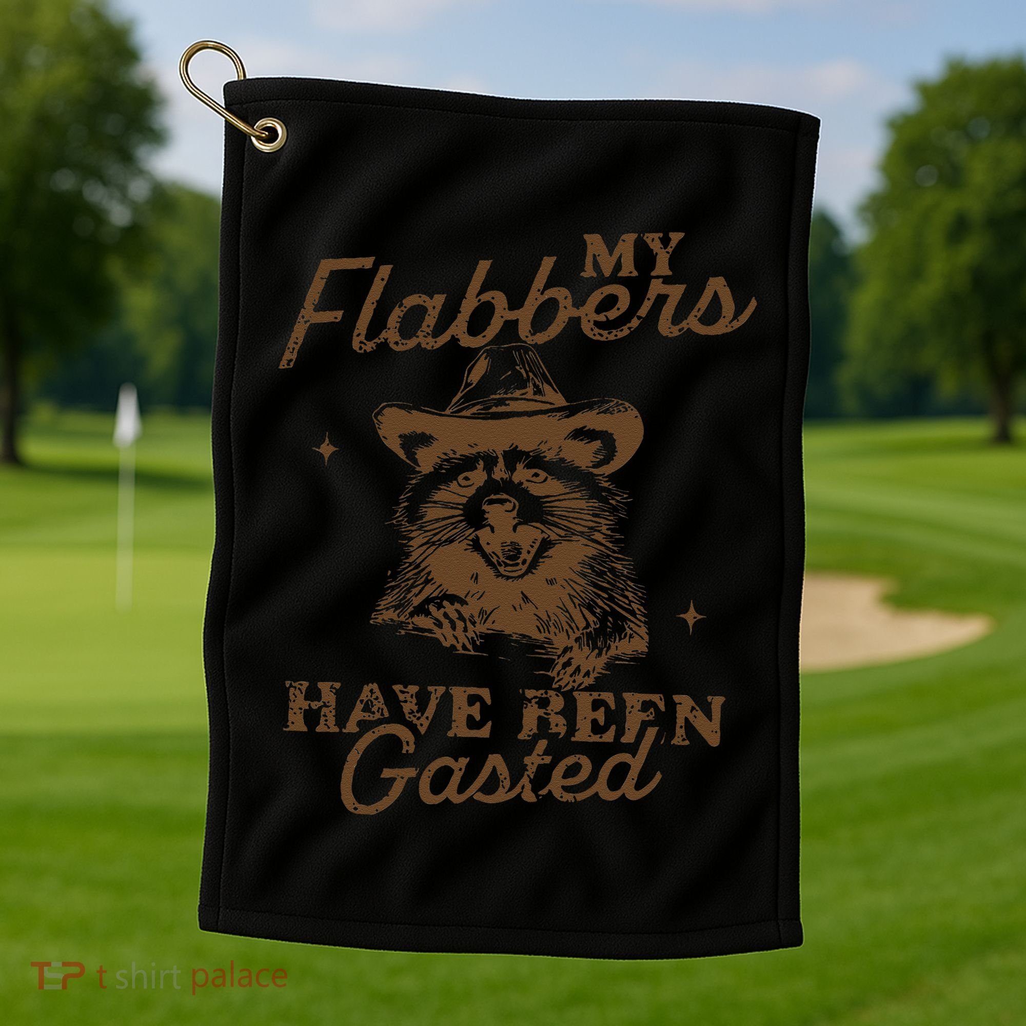 My Flabbers Have Been Gasted Distressed Retro Raccoon Golf Towel