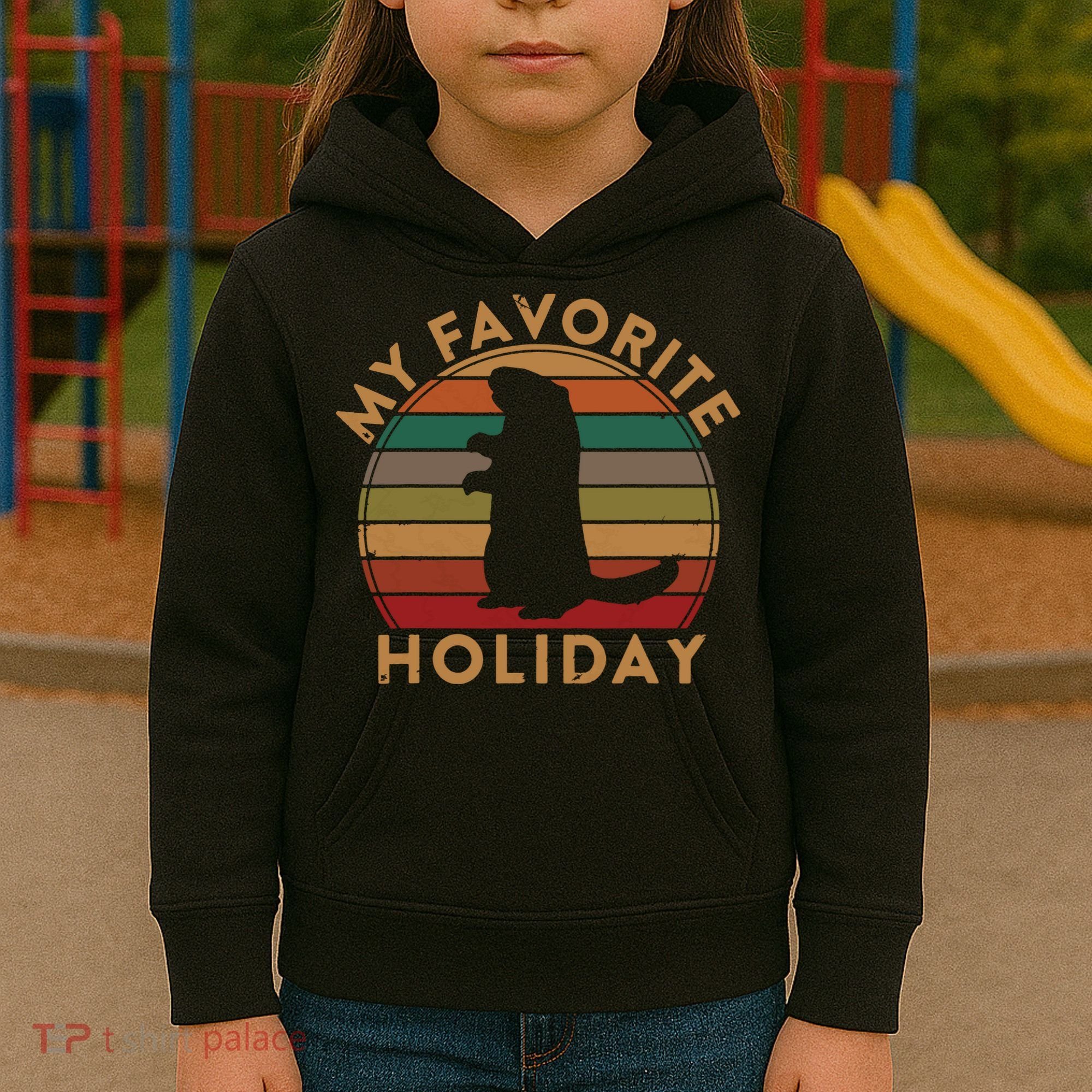 My Favorite Holiday Ground Hog Sunset Gift Groundhog Day Kids Hoodie