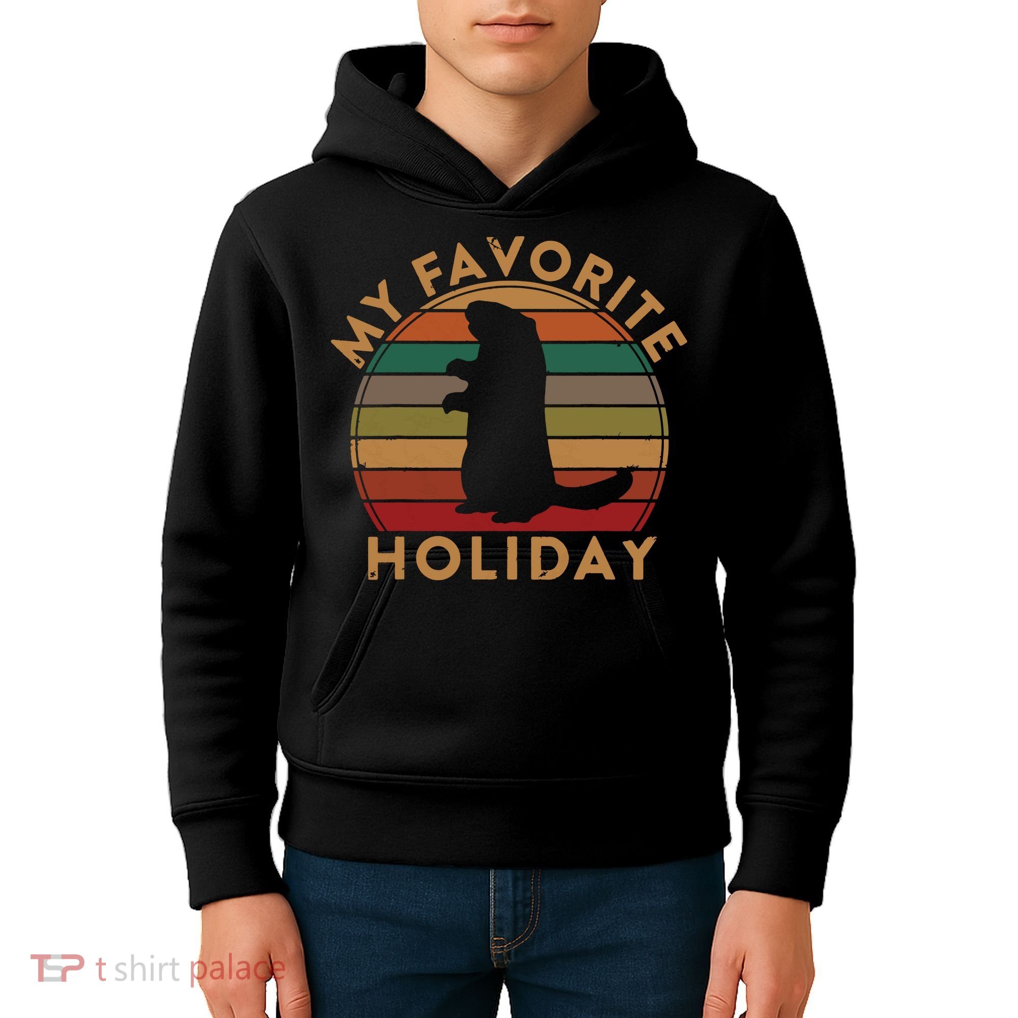 My Favorite Holiday Ground Hog Sunset Gift Groundhog Day Kids Hoodie
