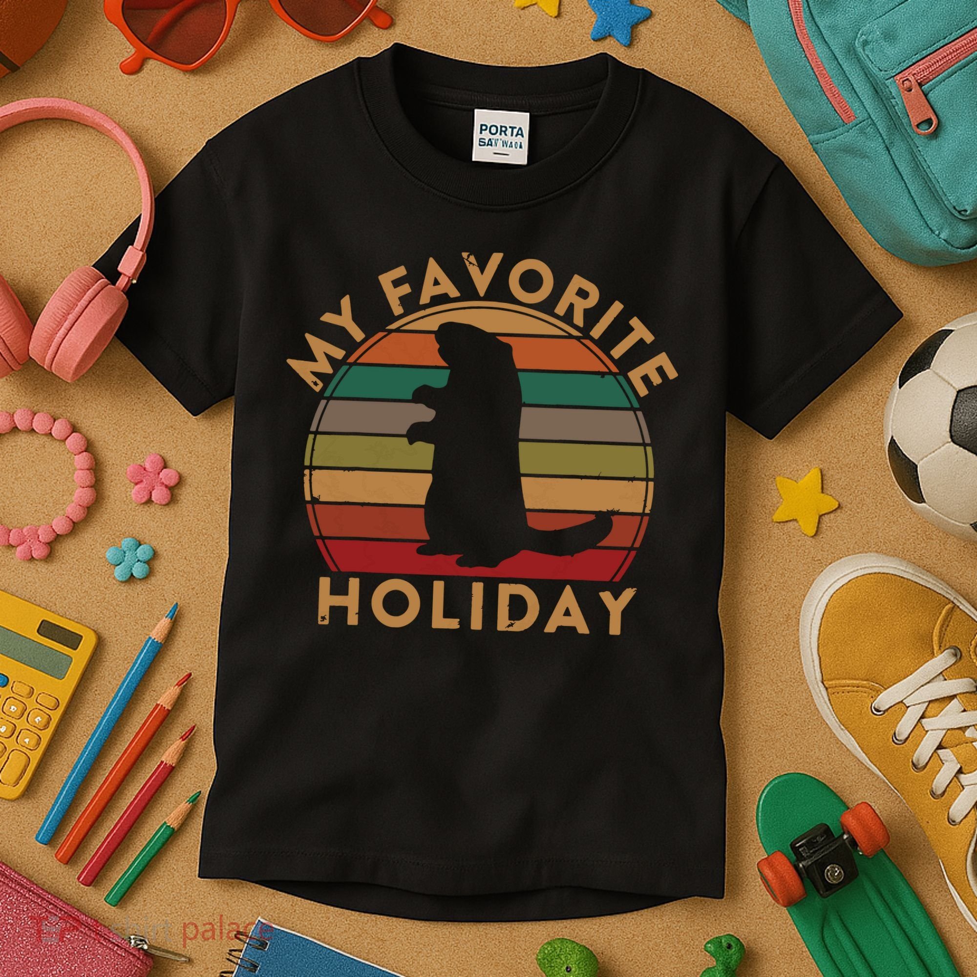 My Favorite Holiday Ground Hog Sunset Gift Groundhog Day Kids T-Shirt