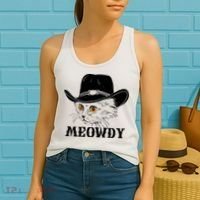 Meowdy Funny Howdy Cat Dad Joke Gift Women's Tank Top thumb 2