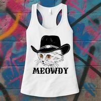 Meowdy Funny Howdy Cat Dad Joke Gift Women's Tank Top thumb 3