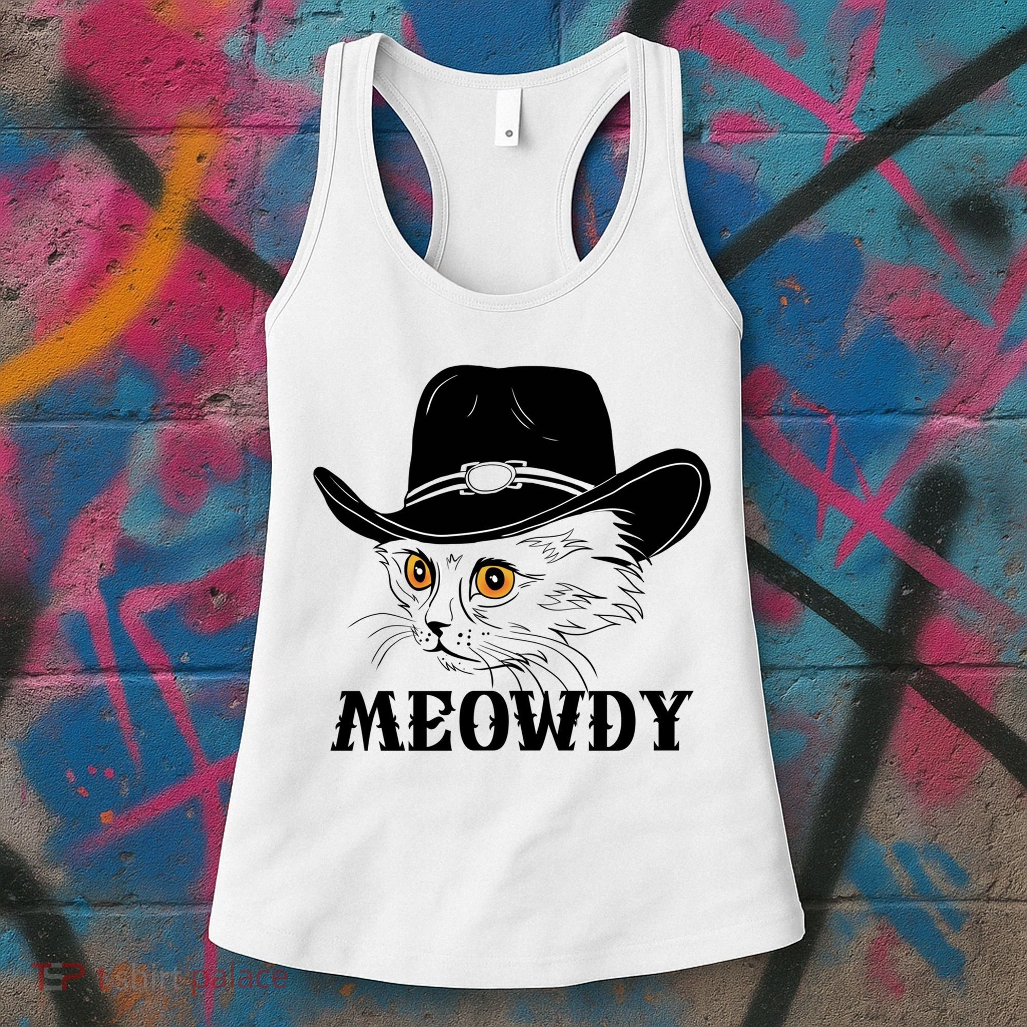 Meowdy Funny Howdy Cat Dad Joke Gift Women's Tank Top