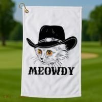 Meowdy Funny Howdy Cat Dad Joke Gift Golf Towel thumb 1
