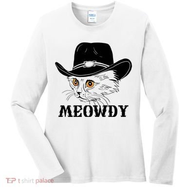 Meowdy Funny Howdy Cat Dad Joke Gift Women's Long Sleeve Shirt