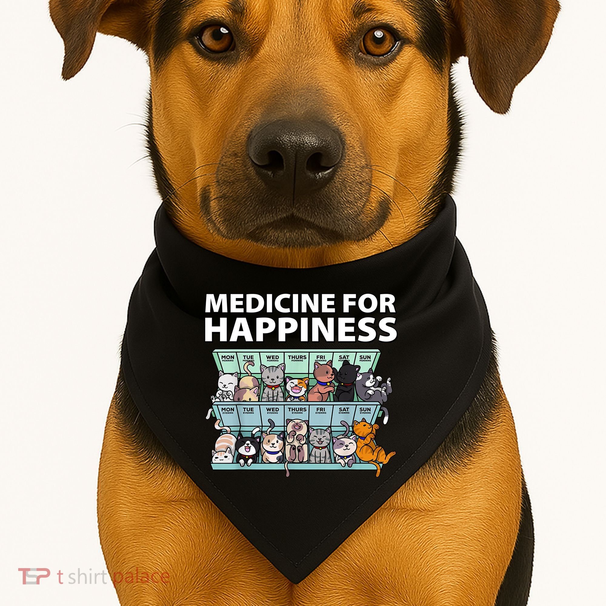 Medicine For Happiness Funny Cat Lover USA-Made Doggie Bandana