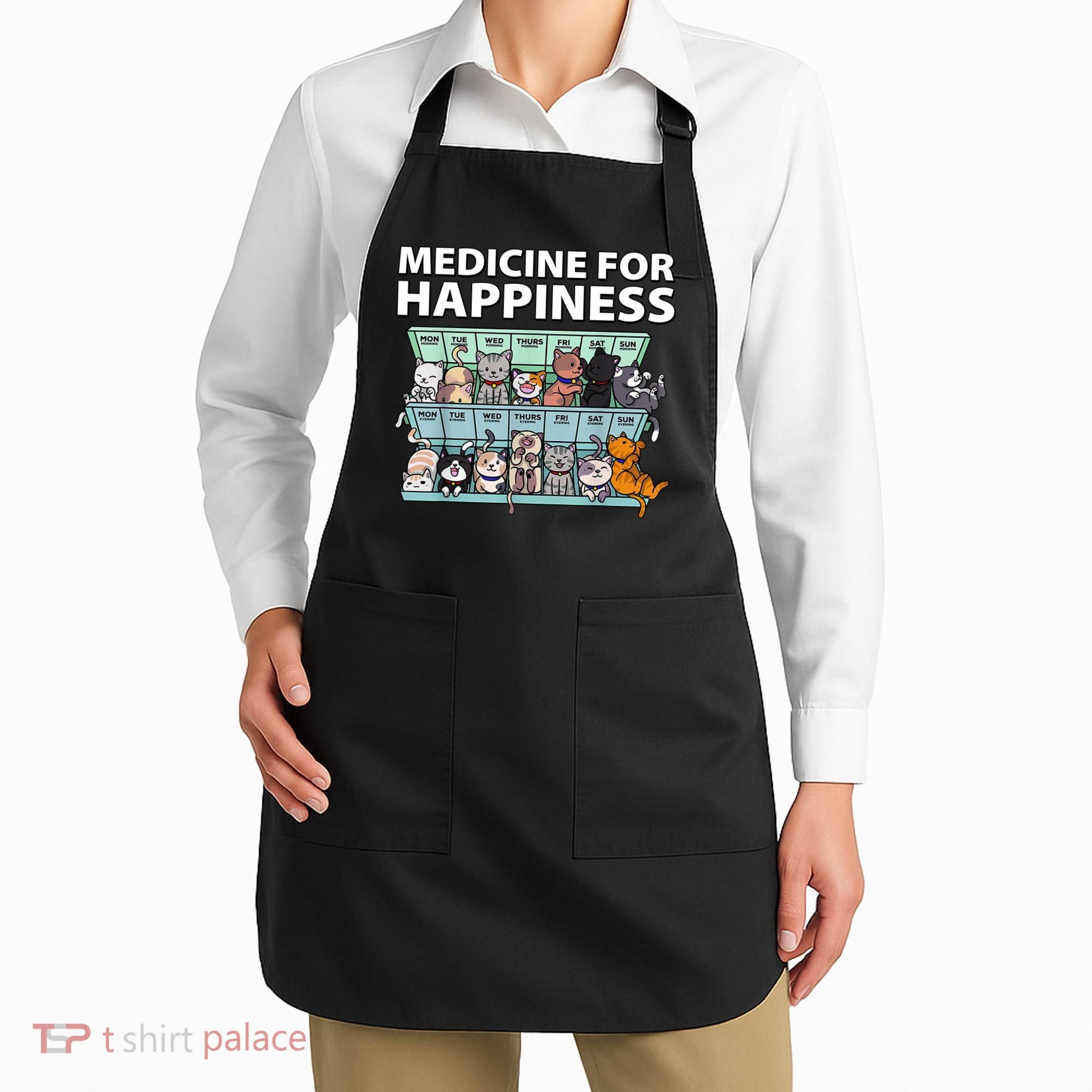 Medicine For Happiness Funny Cat Lover Apron