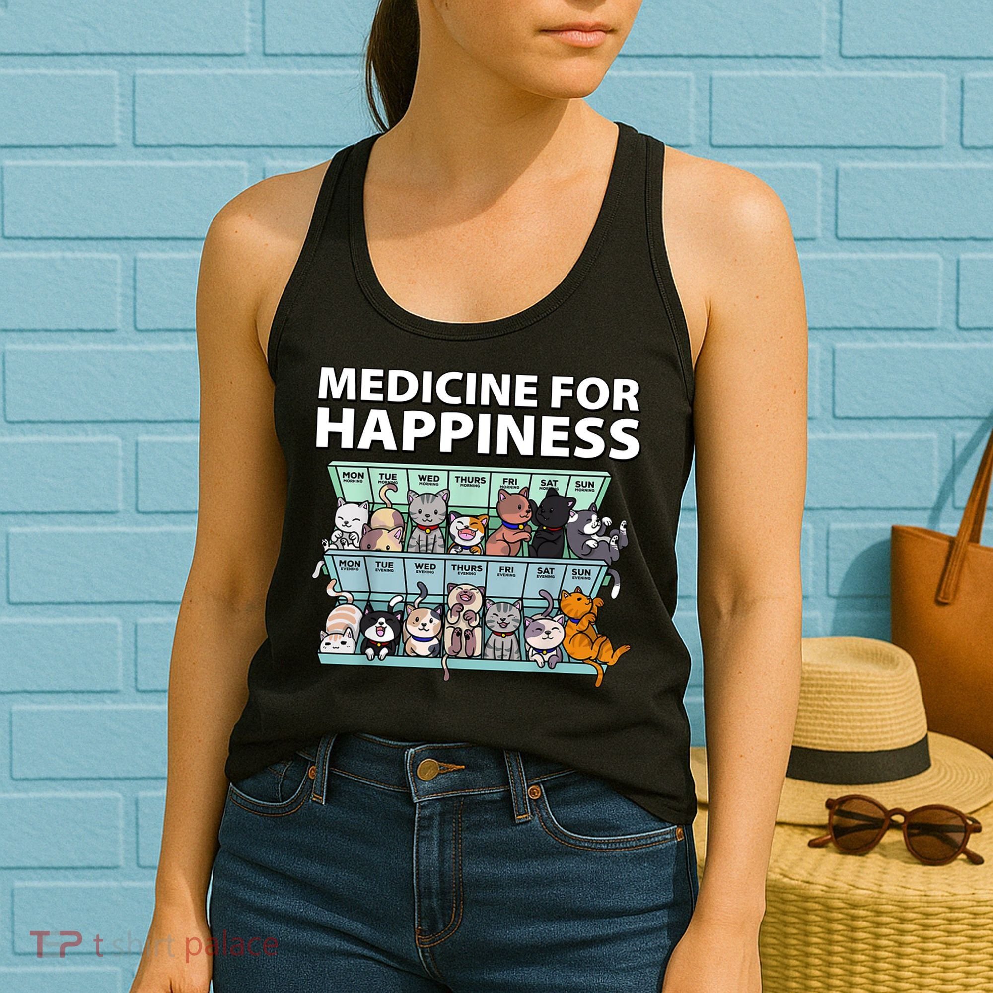 Medicine For Happiness Funny Cat Lover Women's Tank Top
