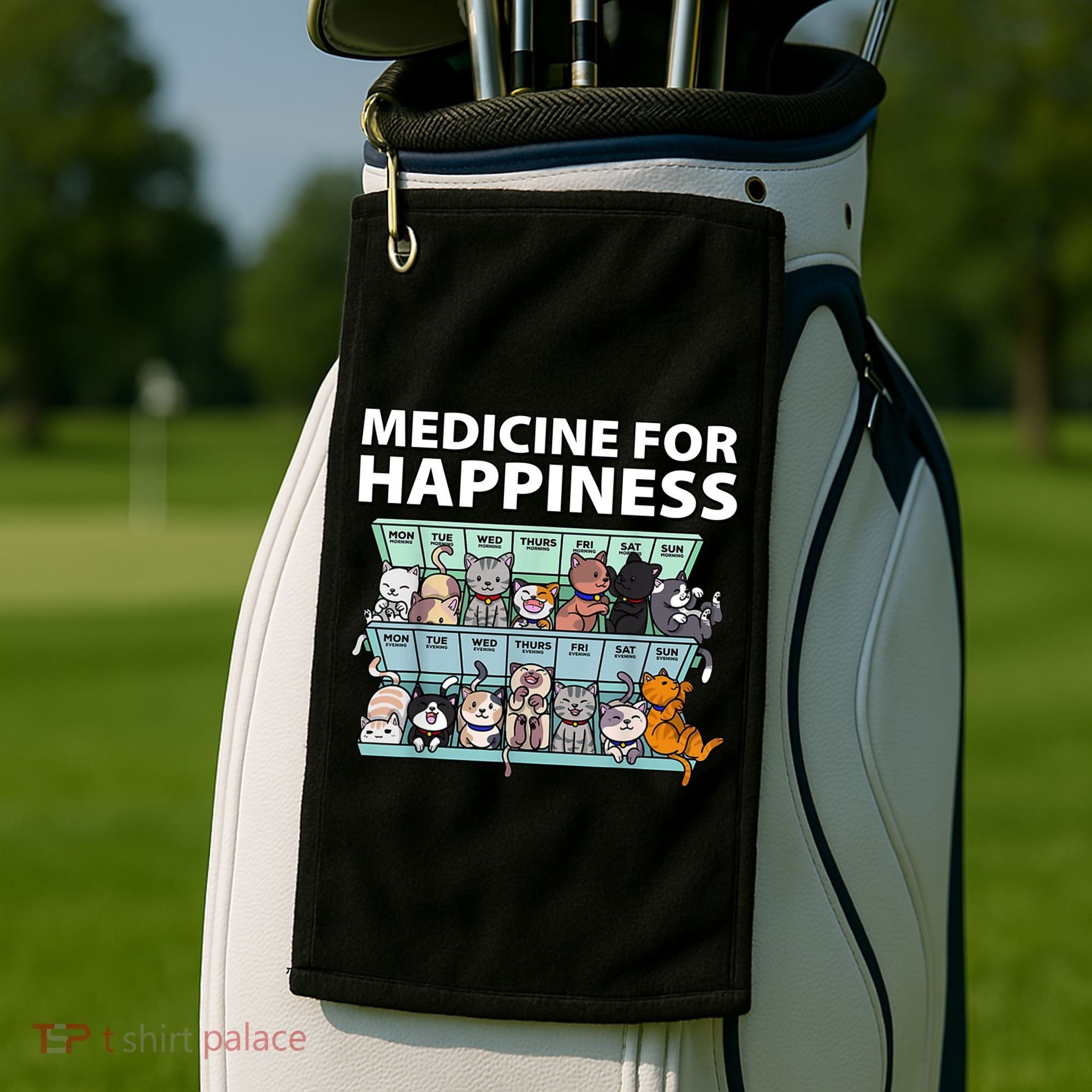 Medicine For Happiness Funny Cat Lover Golf Towel