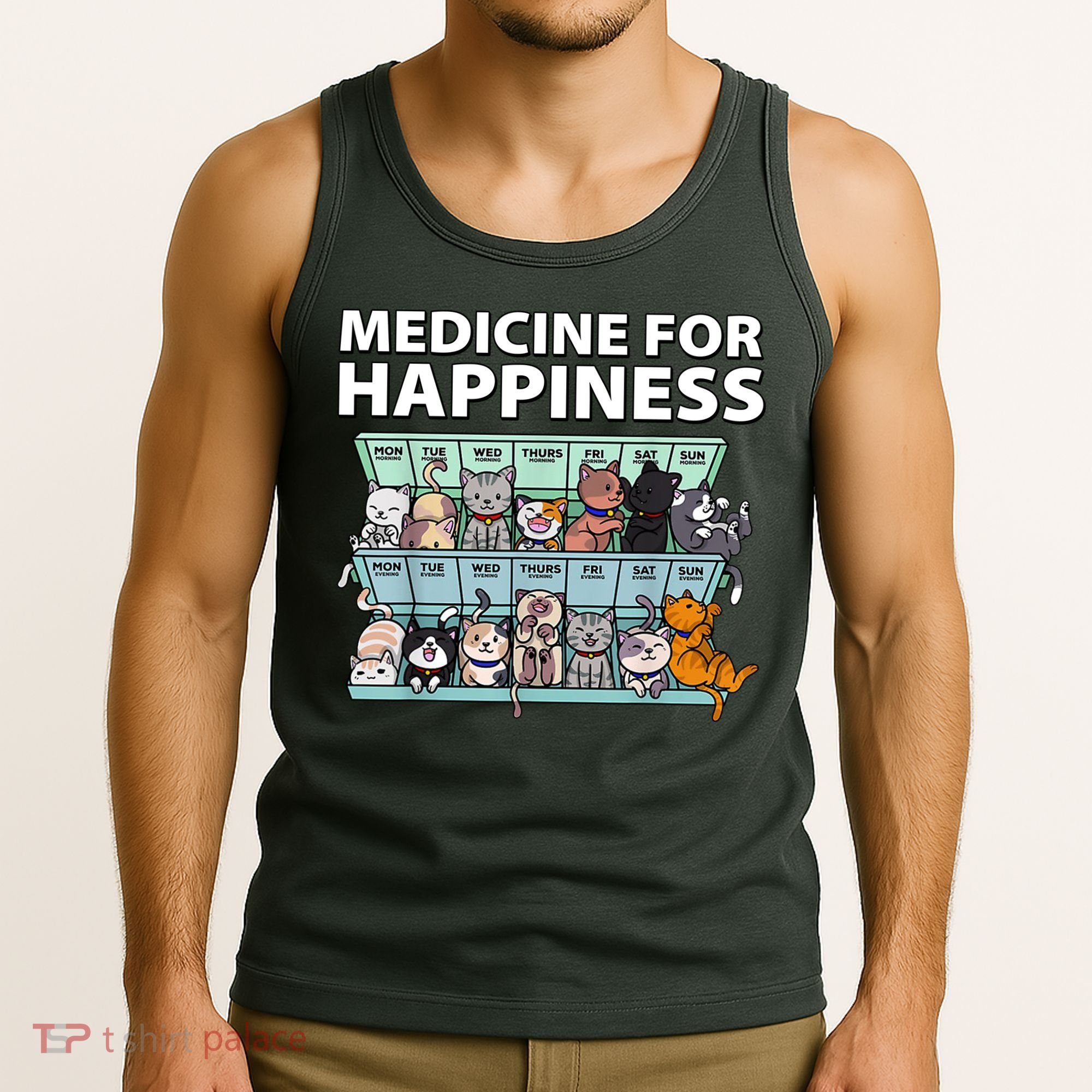 Medicine For Happiness Funny Cat Lover Tank Top