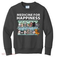 Medicine For Happiness Funny Cat Lover Kids Sweatshirt thumb 0