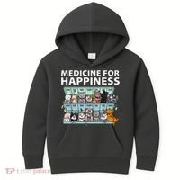 Medicine For Happiness Funny Cat Lover Kids Hoodie thumb 0