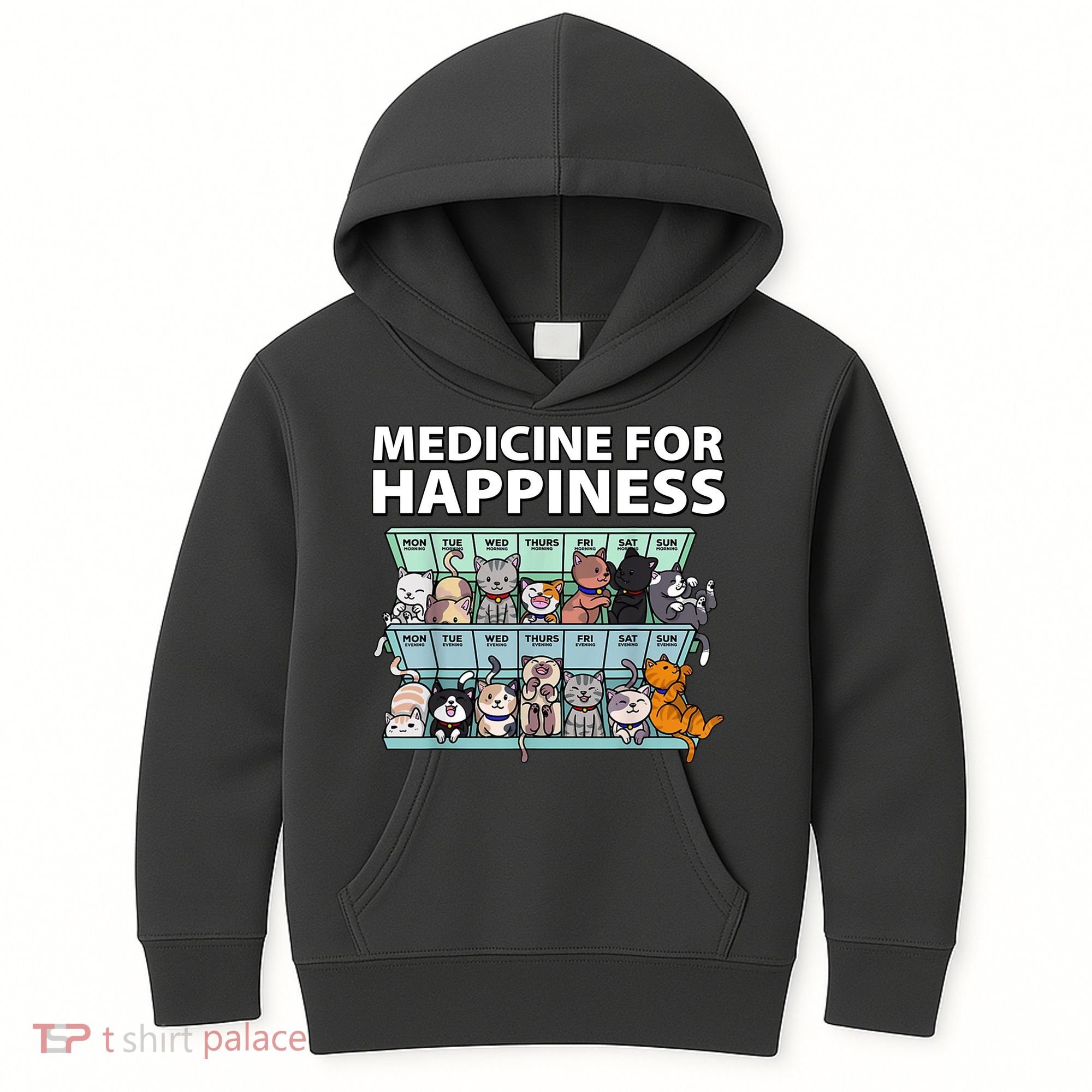 Medicine For Happiness Funny Cat Lover Kids Hoodie