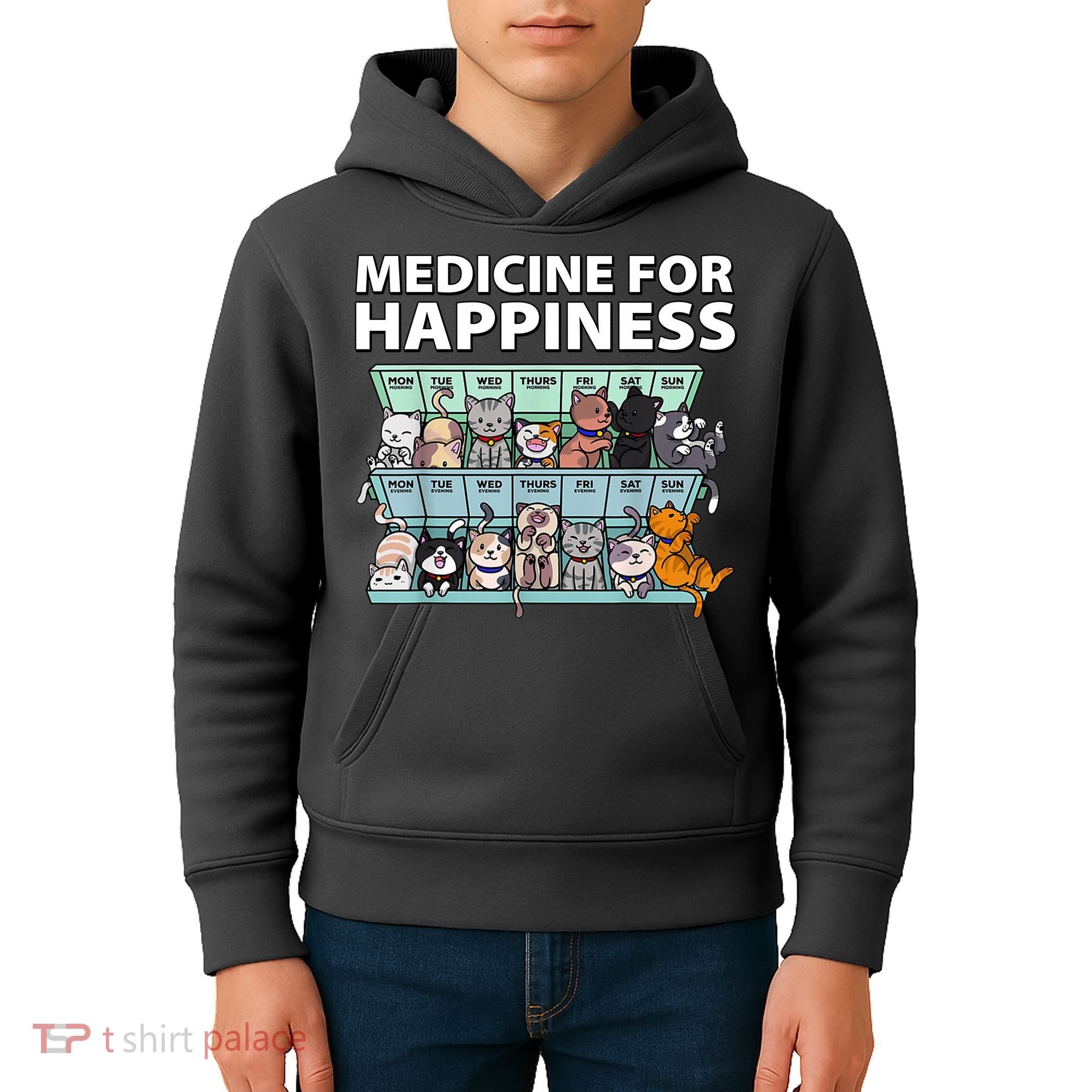 Medicine For Happiness Funny Cat Lover Kids Hoodie