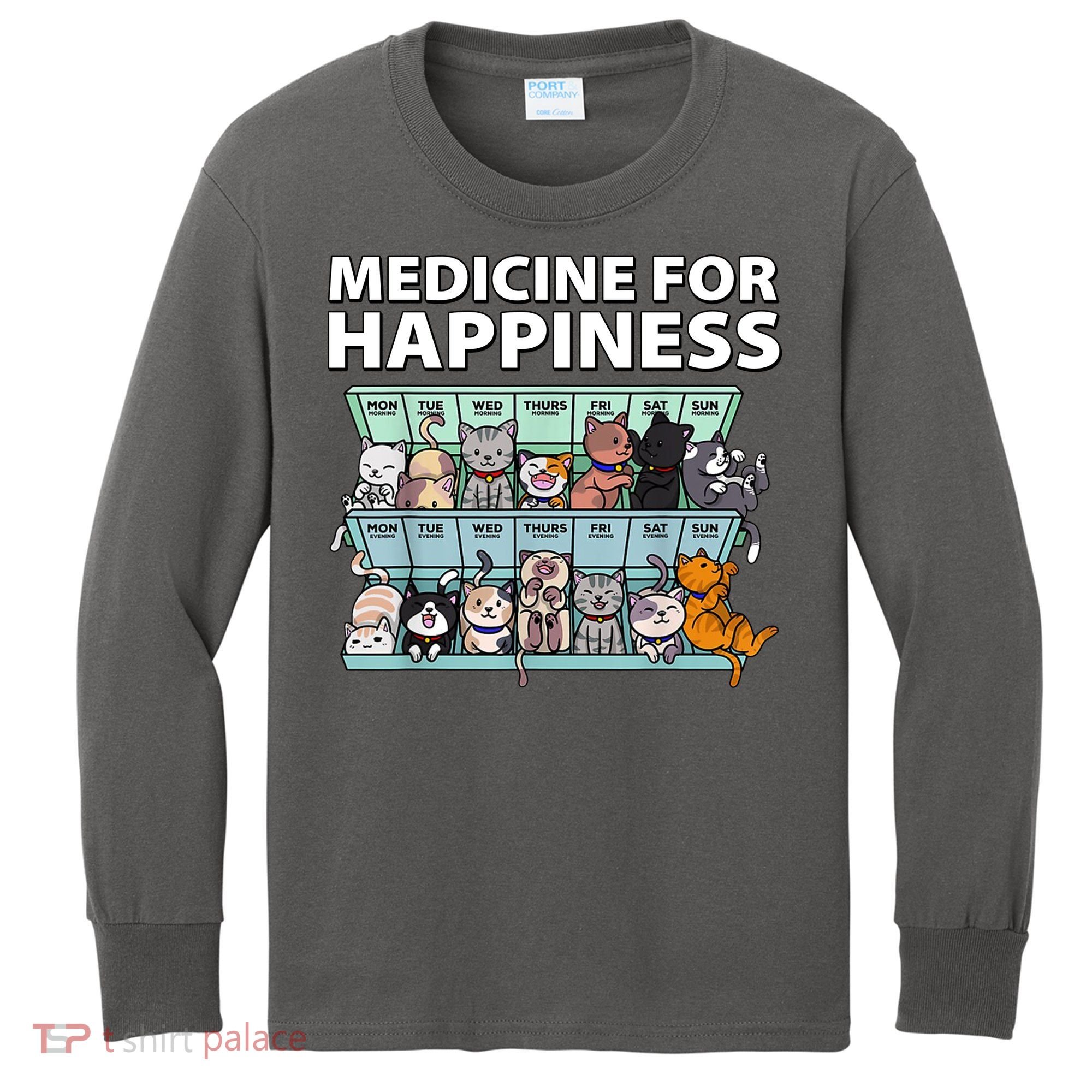 Medicine For Happiness Funny Cat Lover Kids Long Sleeve Shirt