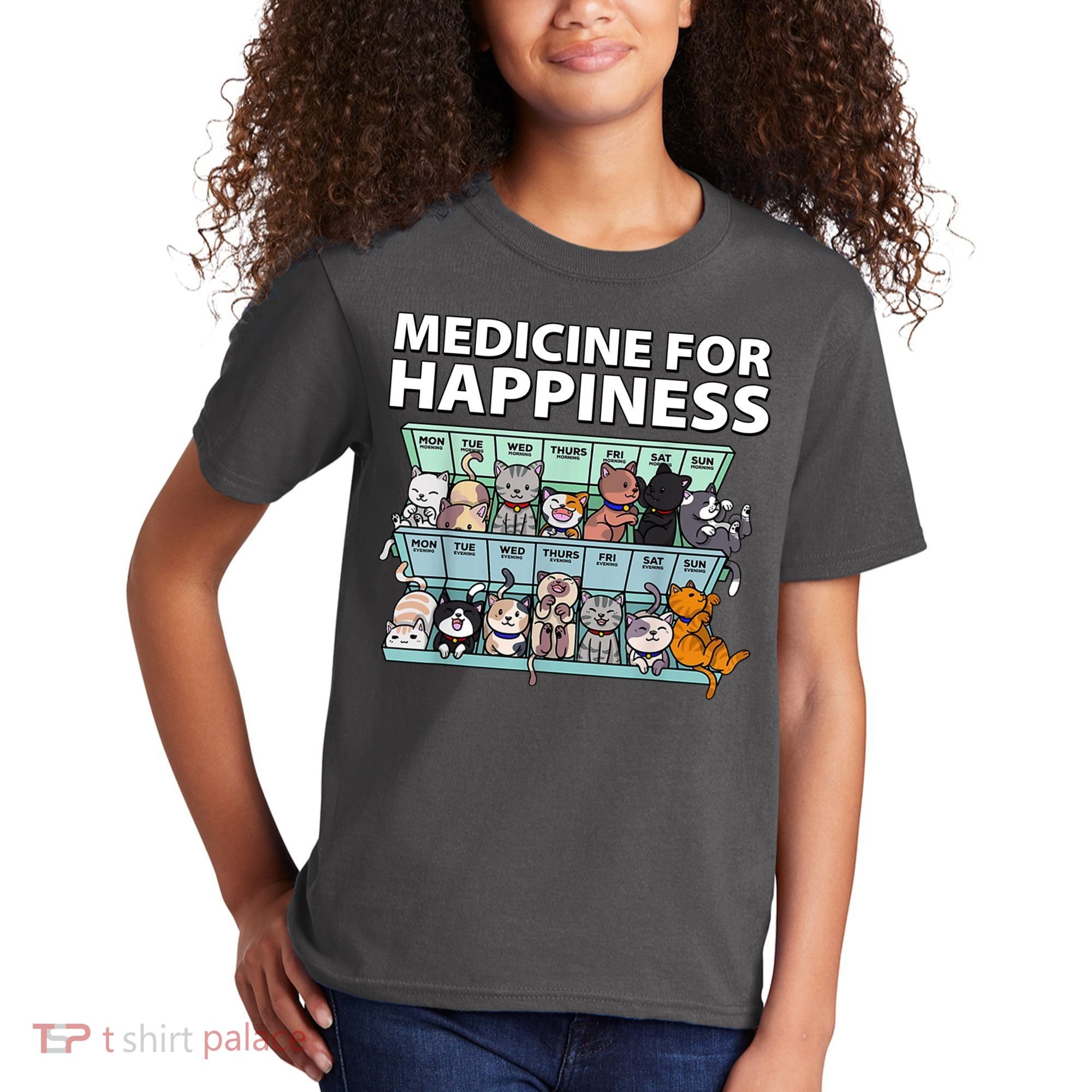 Medicine For Happiness Funny Cat Lover Kids T-Shirt
