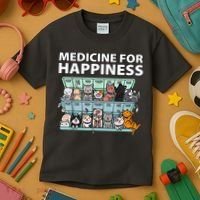 Medicine For Happiness Funny Cat Lover Kids T-Shirt thumb 3