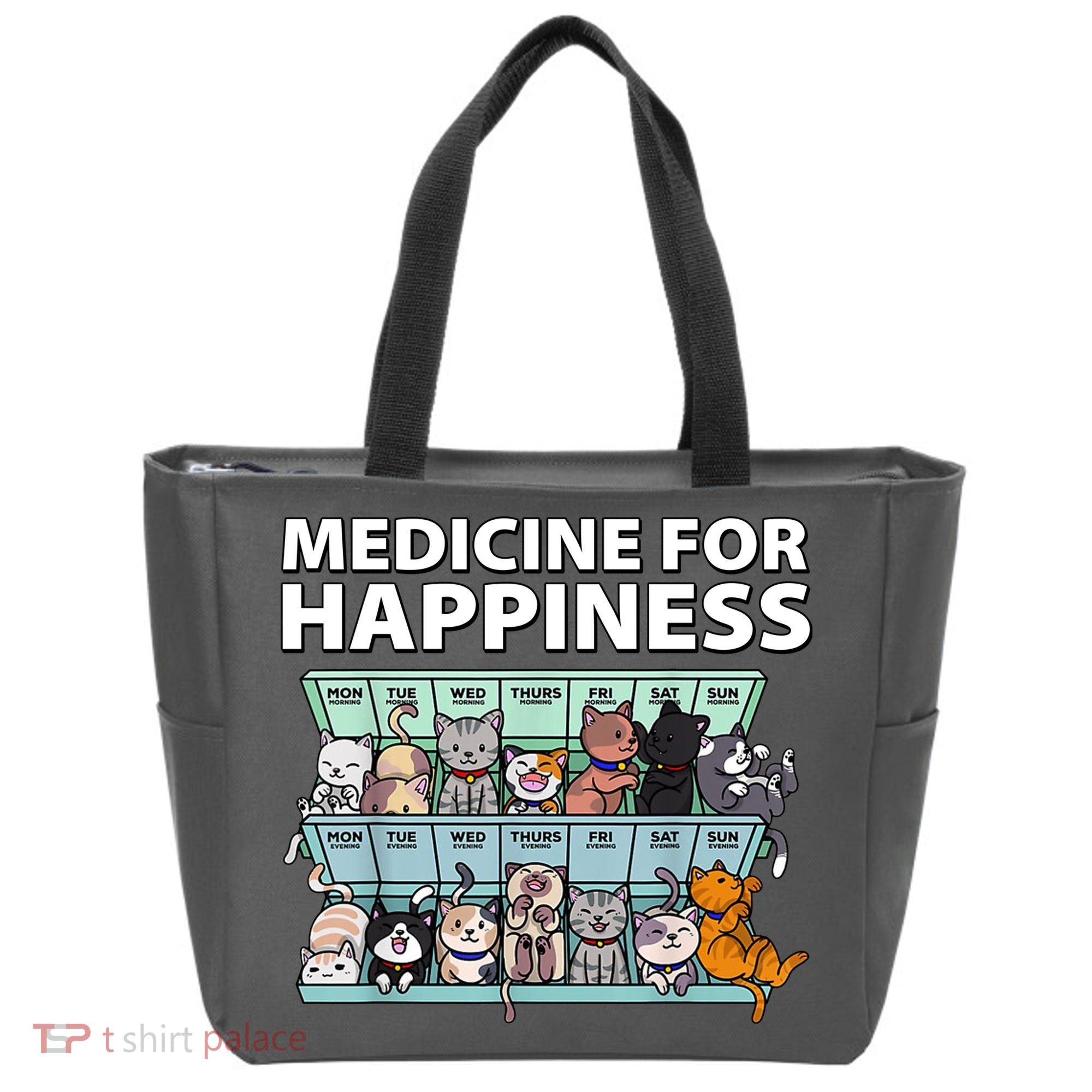 Medicine For Happiness Funny Cat Lover Tote Bag