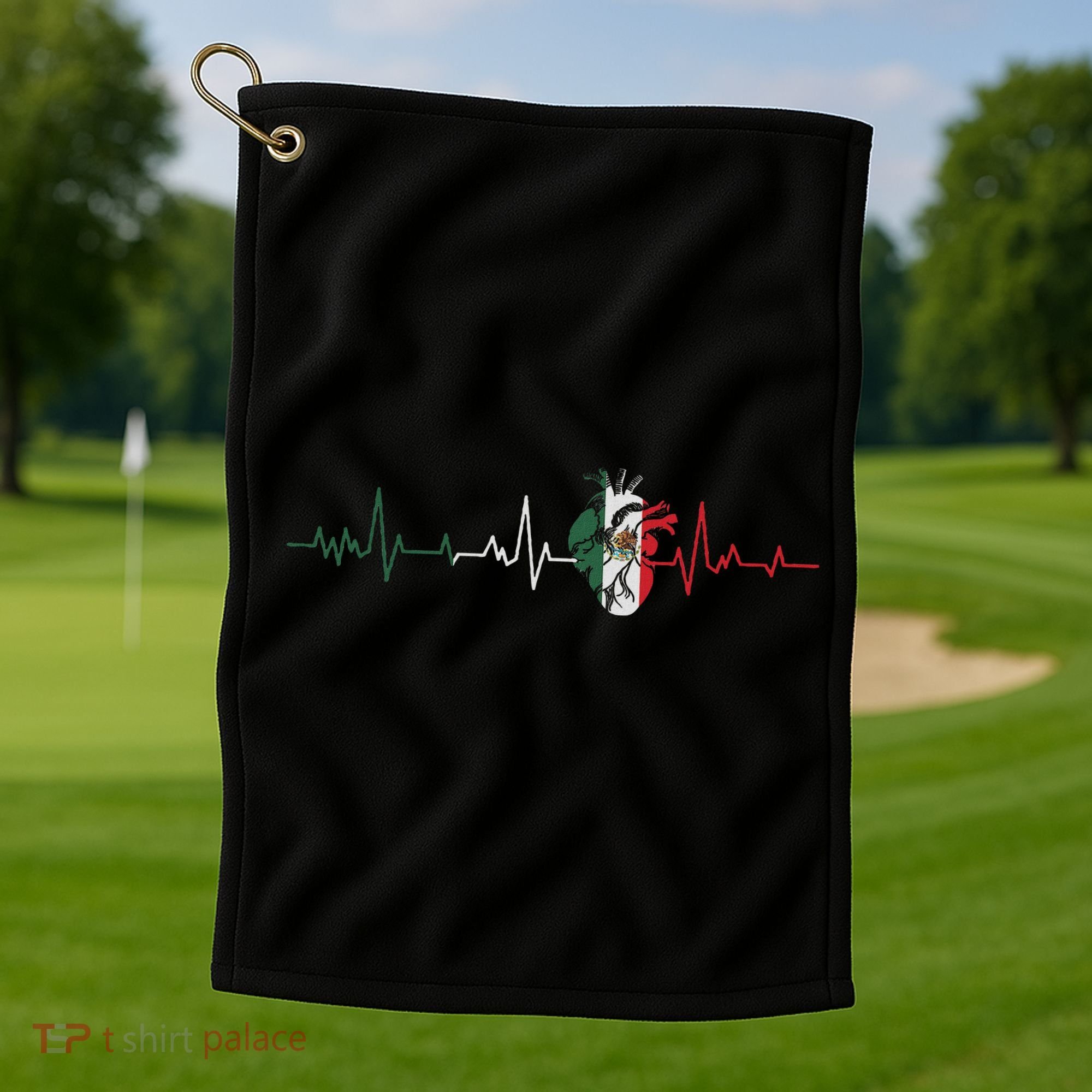 Mexico Flag Heartbeat For Mexican Pride Mexican Flag Root Golf Towel