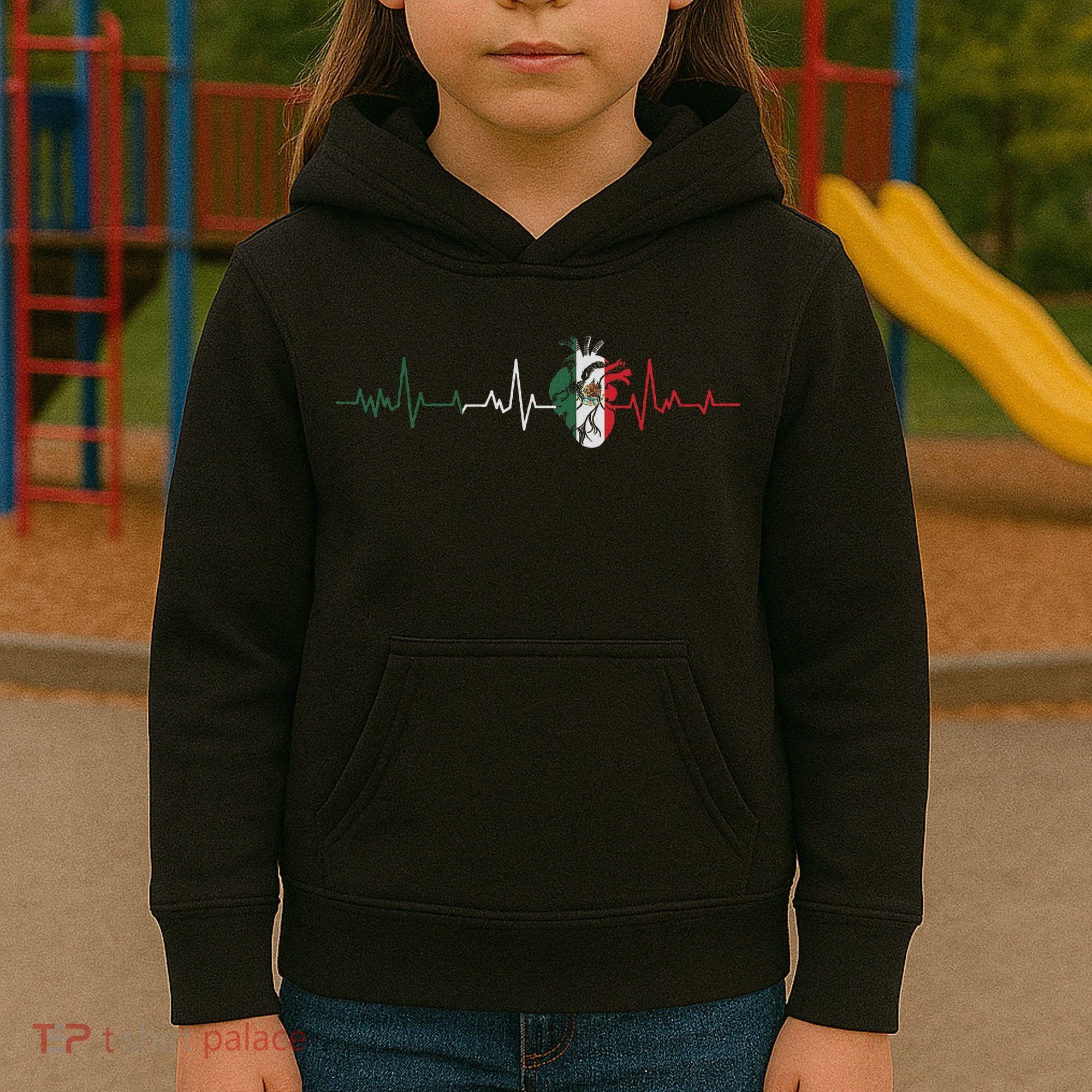 Mexico Flag Heartbeat For Mexican Pride Mexican Flag Root Kids Hoodie