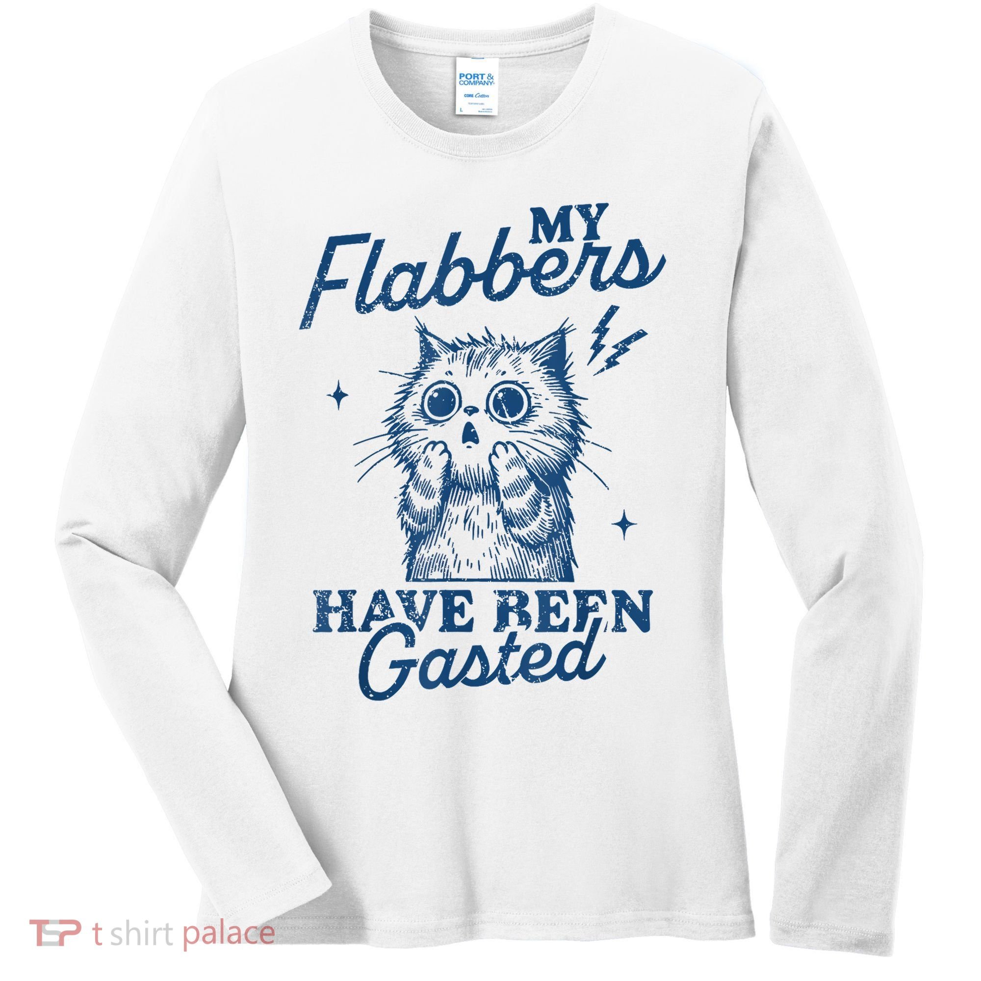 My Flabbers Have Been Gasted Distressed Retro Funny Cat Women's Long Sleeve Shirt