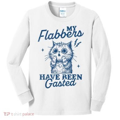 My Flabbers Have Been Gasted Distressed Retro Funny Cat Kids Long Sleeve Shirt
