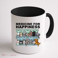 Medicine For Happiness Cat Lover Funny Coffee Mug thumb 1