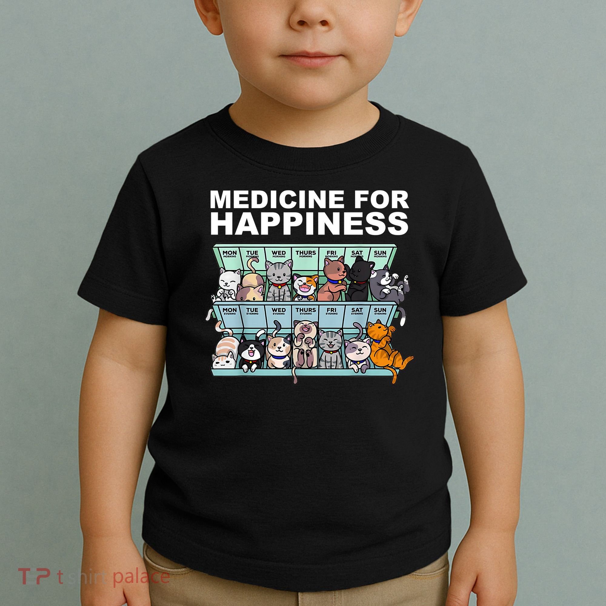 Medicine For Happiness Cat Lover Funny Toddler T-Shirt